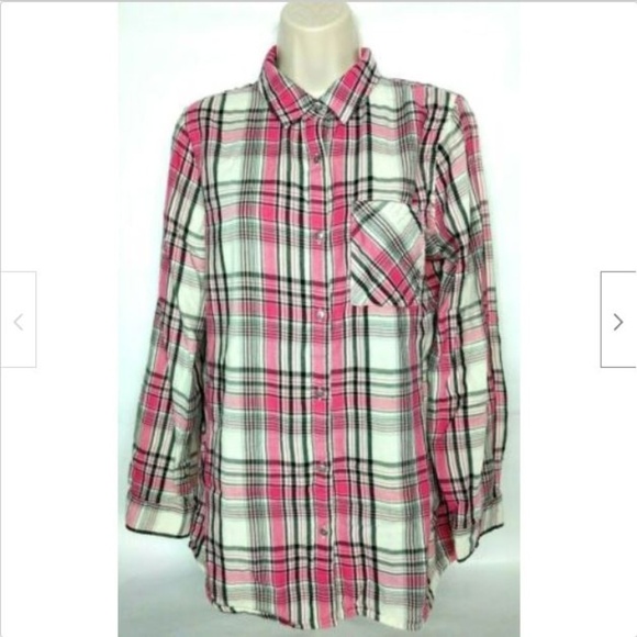 Cato Womens Plaid Button Up Shirt Pink Plaid Medium - Picture 1 of 6